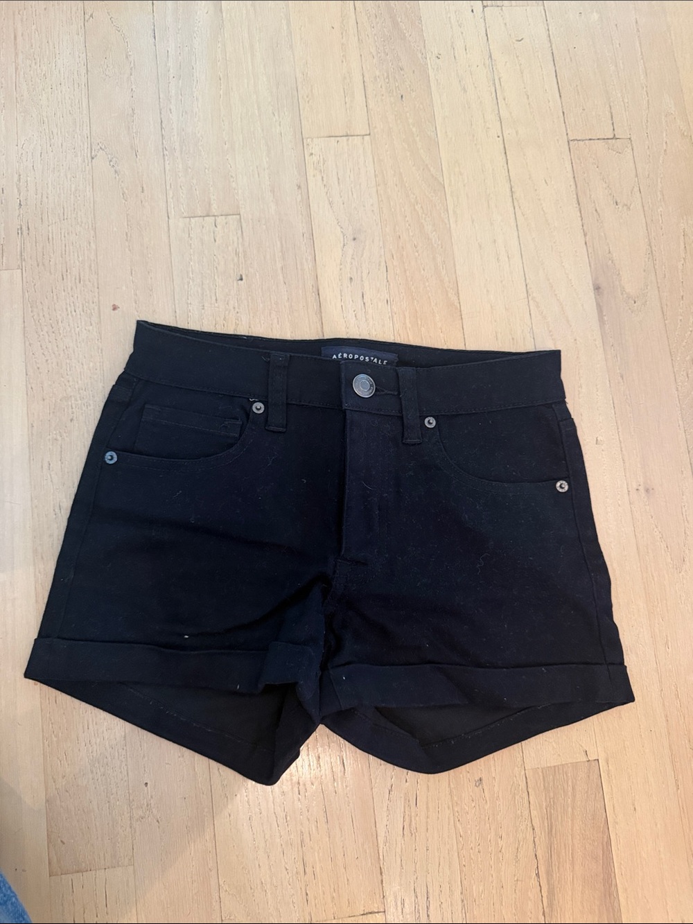 Aeropostale Black Women's High Rise Midi Denim Cuffed Shorts